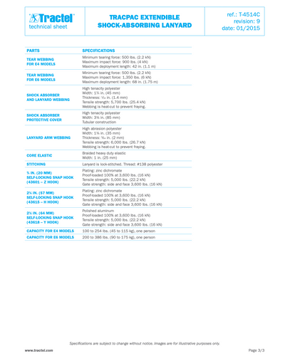 Tractel Tracpac F2 Extendible Rescue Twin-Leg Shock-Absorbing Lanyard – 6 ft., Dual Shock Absorbers CAY226H/R