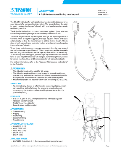 Tractel Adjustfor 6 ft. x 1/2 in. Work Positioning Rope Lanyard – CSP06C1 Tractel Adjustfor 6 ft. x 1/2 in. Work Positioning Rope Lanyard – CSP06C1