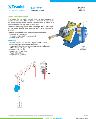 Tractel Scafor Hand-Operated Wire Rope Hoist with Davitrac Bracket - 015199124KDT