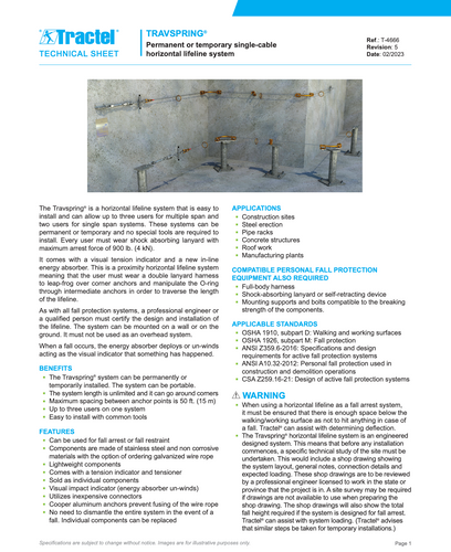 Tractel Travspring HLL System – 250 ft. Horizontal Lifeline for Stanchion Posts with 4 Intermediate Anchors, 2 Users - HK-SPG2-250 Tractel Travspring HLL System – 250 ft. Horizontal Lifeline for Stanchion Posts with 4 Intermediate Anchors, 2 Users - HK-SPG2-250