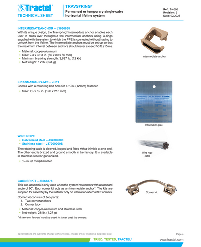 Tractel Travspring HLL System – 300 ft. Horizontal Lifeline for Stanchion Posts with 5 Intermediate Anchors, 2 Users - HK-SPG2-300 Tractel Travspring HLL System – 300 ft. Horizontal Lifeline for Stanchion Posts with 5 Intermediate Anchors, 2 Users - HK-SPG2-300