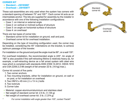 Tractel Travsmart Overhead Corner Kit – For Horizontal Lifeline Systems - J30193877