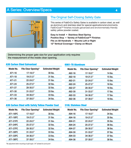 Tractel A-Series – The Original Self-Closing Industrial Safety Gate – 37 "-39.5", Stainless Steel - A94-36