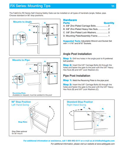 Tractel RX SERIES – Extended Coverage Bolt-On Self-Closing Industrial Safety Gate – 22"–24.5", Carbon Steel, Safety Yellow Enamel (Left) – RX70-21SYL