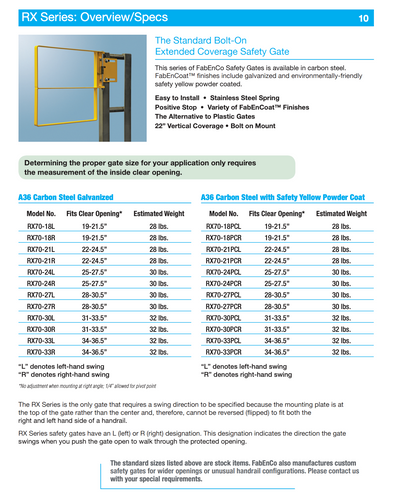 Tractel RX Series – Extended Coverage Bolt-On Self-Closing Industrial Safety Gate – 28"–30.5", Carbon Steel, Safety Yellow Enamel (Right) – RX70-27SYR
