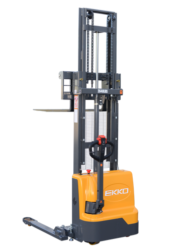 EKKO EB12EA Full Powered Straddle Stacker   3,000 lb Capacity