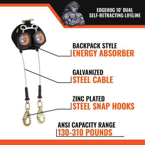 10' EDGEHOG DUAL SRL, CLASS 2-P Snap Hook