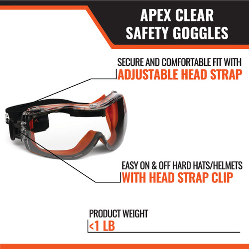 APEX Safety Goggles Clear 12 Pairs
