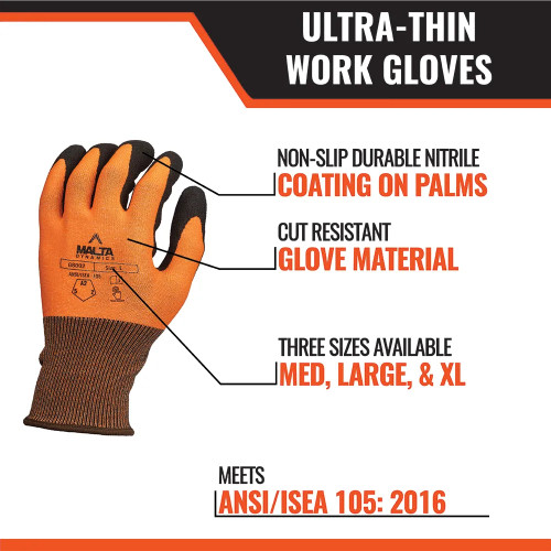 Ultra-Thin Cut Level A2 Work Gloves (12 pack) - M