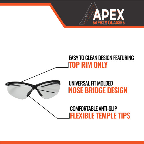 APEX Safety Glasses Clear 12 Pairs
