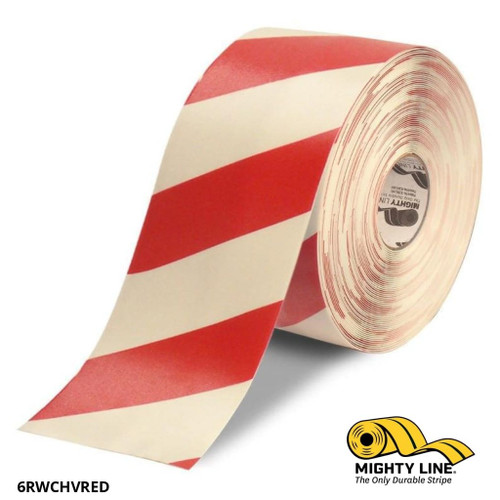 Mighty Line 6" White Tape with Red Chevrons - 100' Roll - Safety Floor Tape