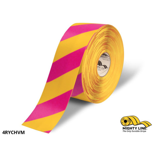 Mighty Line 4" Yellow Tape with Magenta Chevrons - 100' Roll - Safety Floor Tape