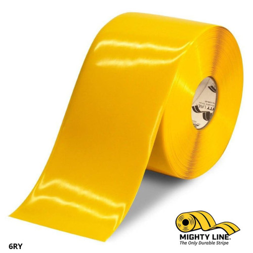 Mighty Line 6" Yellow Solid Color Tape - 100' Roll - Safety Floor Tape