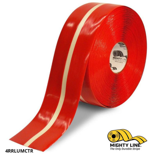 Mighty Line 4" Red MightyGlow with Luminescent Center Line - 100' Roll - Floor Tape & Safety Floor Tape