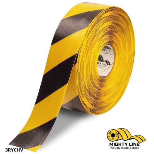 Mighty Line 3" Yellow Floor Tape with Black Chevrons - 100' Roll