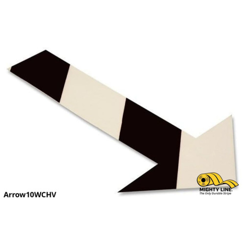 Mighty Line Solid White Arrow with Black Chevrons - Pack of 50 - Floor Marking & Safety Floor Tape