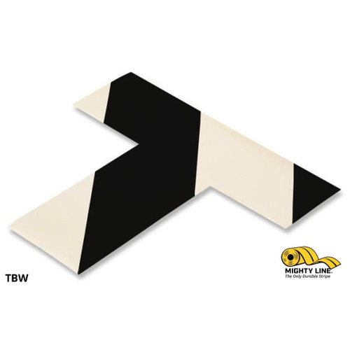 Mighty Line 2" Wide Solid White T with Black Chevrons - Pack of 100 - Safety Floor Tape & Floor Marking