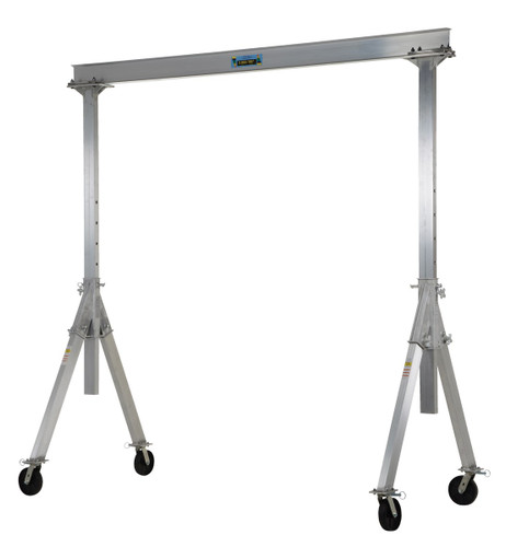 Vestil Aluminum Adjustable Height Gantry Crane with Glass Filled Nylon Casters - 15 Ft. Wide x 8 Ft. Max Usable Height 2,000 lb - Silver