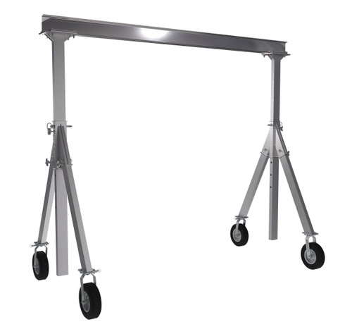 Vestil Aluminum Adjustable Height Gantry Crane with Pneumatic Casters - 10 Ft. Wide x 10 Ft. Max Usable Height 1,500 lb - Silver