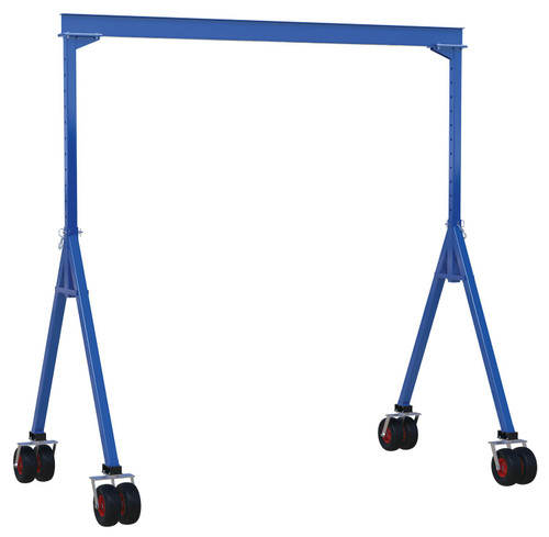 Vestil Steel Adjustable Height Gantry Crane with Pneumatic Rubber Casters - 15 Ft. Wide x 14 Ft. Max Usable Height 4,000 lb - Blue