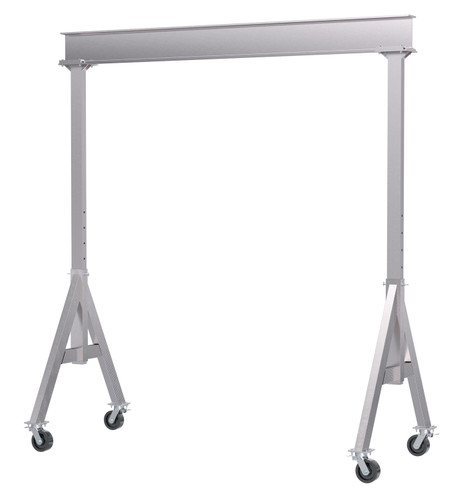 Vestil Aluminum Adjustable Height Gantry Crane with Total Locking Phenolic Casters - 10 Ft. Wide x 8 Ft. Max Usable Height 6,000 lb - Silver