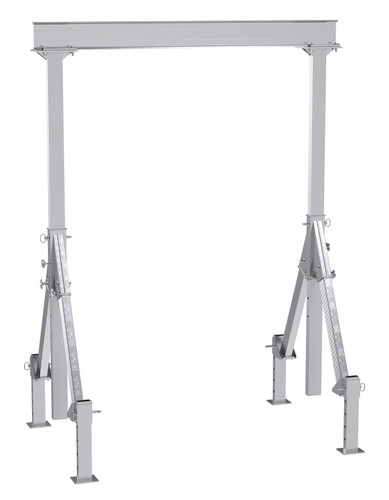 Vestil Aluminum Adjustable Height Gantry Crane With Adjustable Leveling Option - 8 Ft. Wide x 12 Ft. Max Usable Height 4,000 lb - Silver