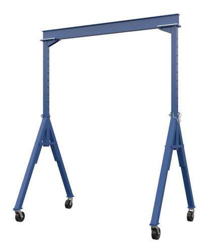 Vestil Steel Adjustable Height Gantry Crane with Phenolic Casters - 10 Ft. Wide x 12 Ft. Max Usable Height 8,000 lb - Blue