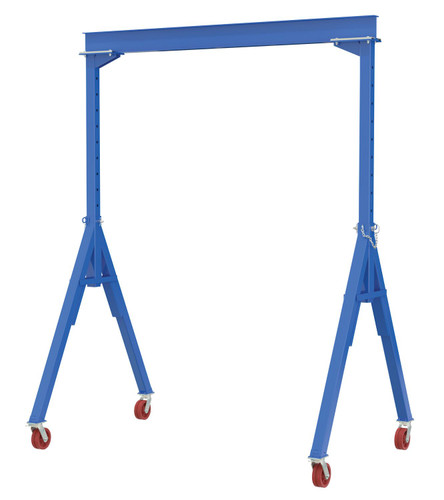 Vestil Steel Adjustable Height Gantry Crane with V-Groove Cast Iron Casters - 10 Ft. Wide x 14 Ft. Max Usable Height 6,000 lb - Blue