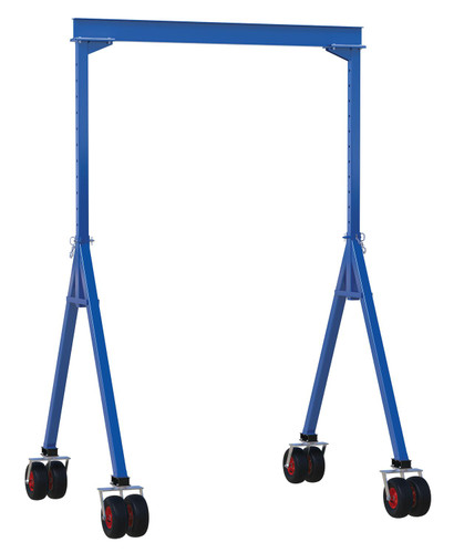 Vestil Steel Adjustable Height Gantry Crane with Pneumatic Rubber Casters - 10 Ft. Wide x 16 Ft. Max Usable Height 4,000 lb - Blue