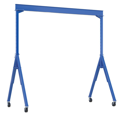 Vestil Steel Adjustable Height Gantry Crane with Total Locking Phenolic Casters - 10 Ft. Wide x 16 Ft. Max Usable Height 4,000 lb - Blue