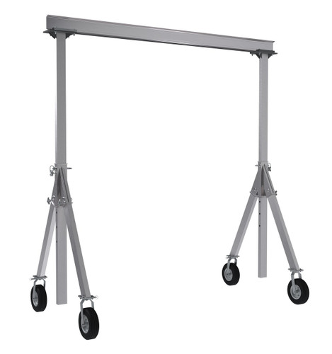 Vestil Aluminum Adjustable Height Gantry Crane with Pneumatic Casters - 15 Ft. Wide x 12 Ft. Max Usable Height 1,500 lb - Silver
