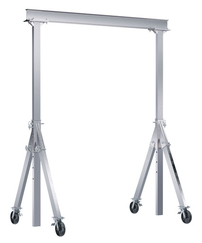 Vestil Aluminum Adjustable Height Gantry Crane with Total Locking Glass Filled Nylon Casters - 10 Ft. Wide x 12 Ft. Max Usable Height 2,000 lb - Silver