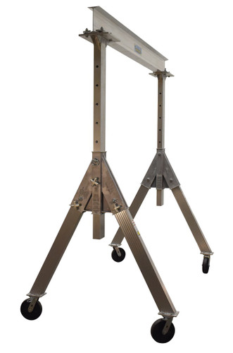 Vestil Aluminum Adjustable Height Gantry Crane with Phenolic Casters - 8 Ft. Wide x 8 Ft. Max Usable Height 4,000 lb - Silver