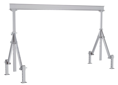 Vestil Aluminum Adjustable Height Gantry Crane With Adjustable Leveling Option - 15 Ft. Wide X 10 Ft. Max Usable Height 2,000 lb - Silver
