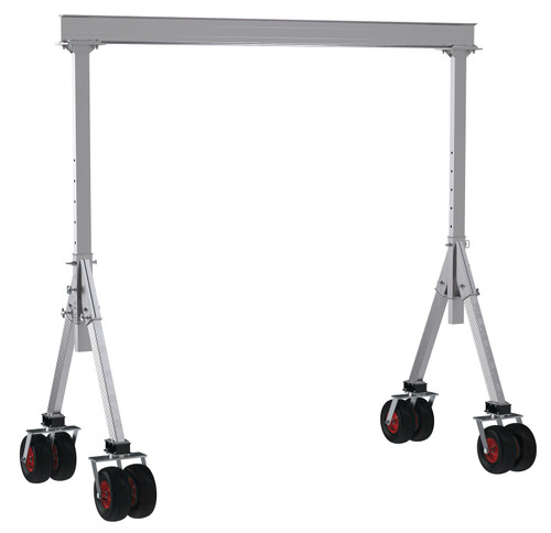 Vestil Aluminum Adjustable Height Gantry Crane with Pneumatic Rubber Casters - 10 Ft. Wide x 12 Ft. Max Usable Height 4,000 lb - Silver