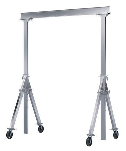 Vestil Aluminum Adjustable Height Gantry Crane with V-Groove Cast Iron Casters - 15 Ft. Wide x 10 Ft. Max Usable Height 2,000 lb - Silver