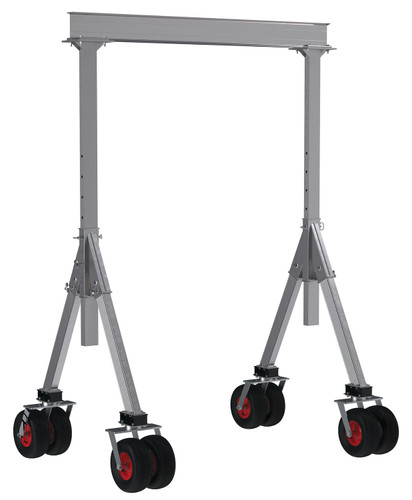 Vestil Aluminum Adjustable Height Gantry Crane with Pneumatic Rubber Casters - 8 Ft. Wide x 8 Ft. Max Usable Height 4,000 lb - Silver