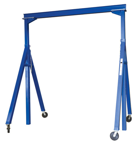 Vestil Steel Adjustable Height Gantry Crane with Phenolic Casters - 10 Ft. Wide x 12 Ft. Max Usable Height 4,000 lb - Blue