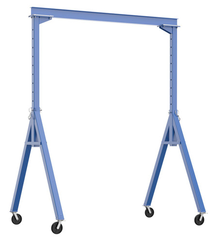 Vestil Steel Adjustable Height Gantry Crane with Glass Filled Nylon Casters - 10 Ft. Wide x 12 Ft. Max Usable Height 2,000 lb - Blue