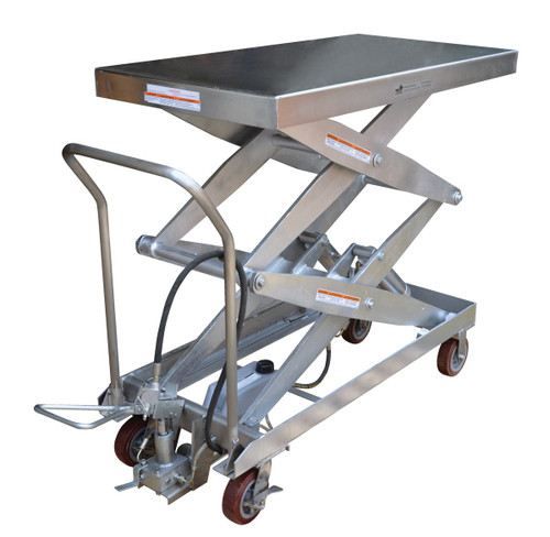 Vestil Partially Stainless Steel Air/Hydraulic Scissor Lift Cart - 24 Ix 47-1/2 In. Platform With Poly-On-Poly Casters 1,500 lb - Silver