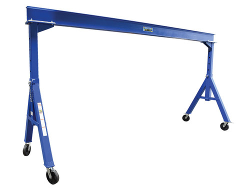 Vestil Steel Adjustable Height Gantry Crane with Phenolic Casters - 15 Ft. Wide x 9 Ft. Max Usable Height 4,000 lb - Blue