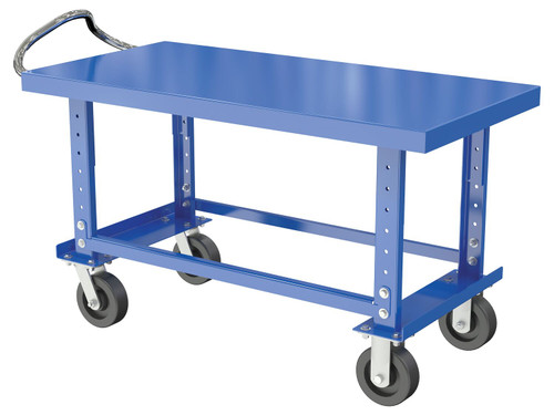 Vestil Steel Adjustable Single - 24 In. x 48 In. Shelf Cart With Mold-On-Rubber Casters 2,000 lb - Blue