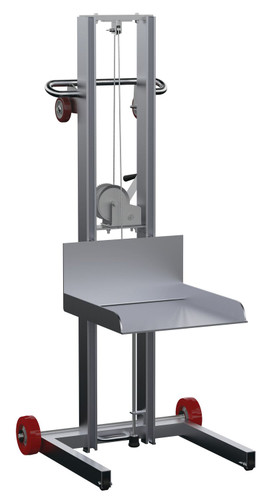 Vestil Aluminum Low Profile Lite Load Lift With Winch Fixed Wheels and Manual Floor Lock - 20 In. x 20 In. Platform 400 lb - Silver