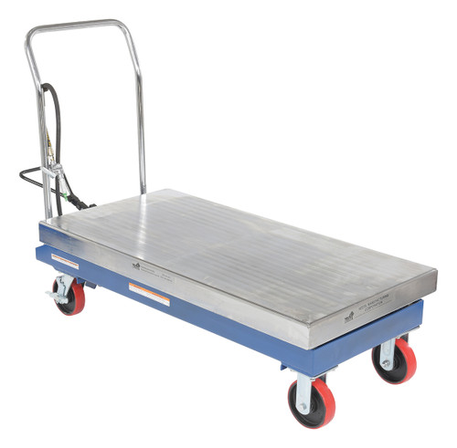 Vestil Carbon Steel Air/Hydraulic Scissor Lift Cart - 47-1/4 In. x 24 In. Platform With Poly-On-Poly Casters 2,000 lb - Blue/Silver