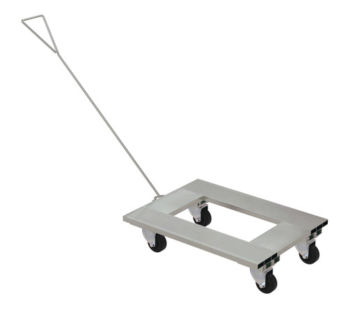 Vestil Aluminum Channel Dolly with Handle - 21 In. x 30 In. Deck with Hard Rubber Casters 900 lb - Silver