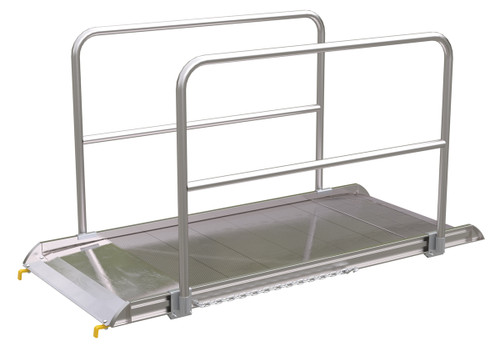 Vestil Aluminum Wheel Walk Ramp Steel Hook Style with Handrails - 87-5/16 In. x 38 In. 3000 lb - Silver