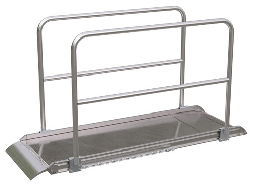 Vestil Aluminum Wheel Walk Ramp Overlapping Style with Handrails - 108 In. x 28 In. 2500 lb - Silver