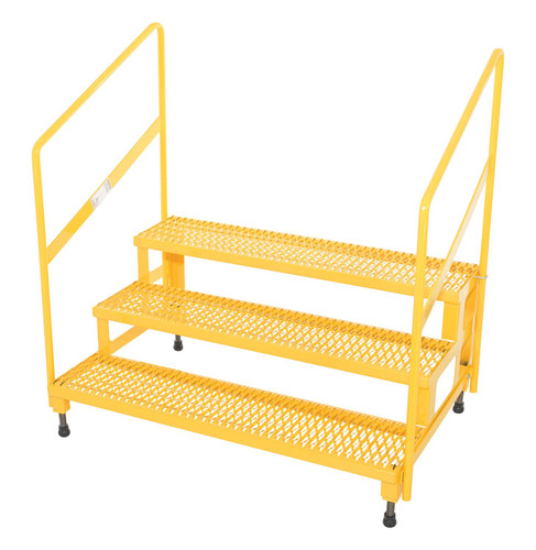 Vestil Steel Adjustable Step Stand 48 Inches Wide - 3-Step with Handrails 500 lb - Yellow