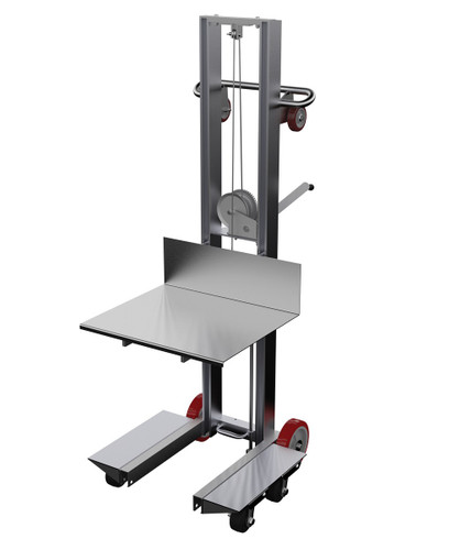 Vestil Aluminum Lite Load Lift With Winch, Swivel Casters and Manual Floor Lock - 24 In. x 20 In. Platform 400 lb - Silver