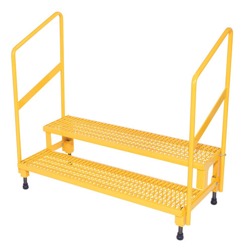 Vestil Steel Adjustable Step Mate Stand 2 Step with Handrails - 22-7/8 In. x 50-1/2 In. x 43-1/8 In. 500 lb - Yellow